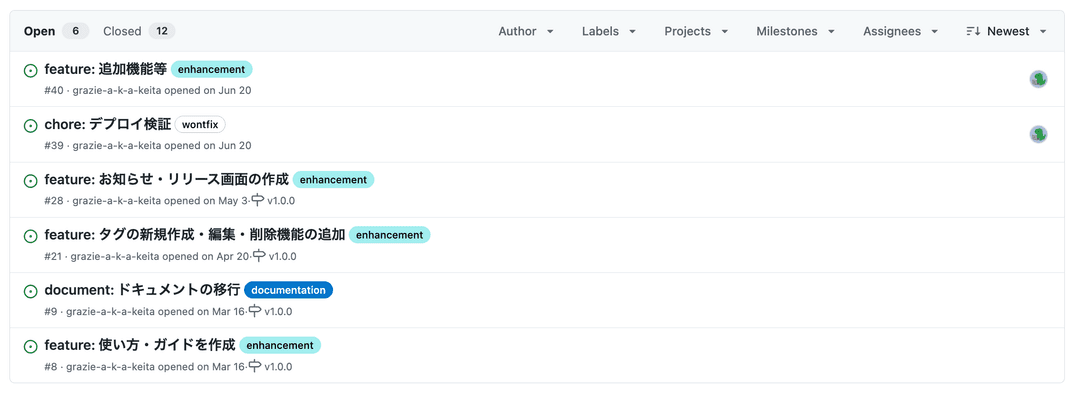 Issue画面(ラベル有り)